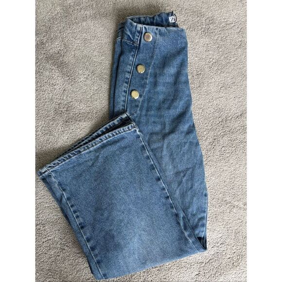 NWOT Zara Wide Leg Crop with side Button detailing size 0, $70 F40 - Picture 4 of 7